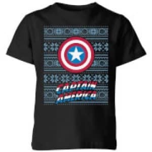 Image of Marvel Captain America Kids Christmas T-Shirt - Black - 9-10 Years