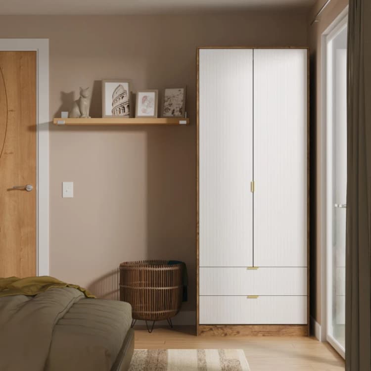 Image of Studio Linear Tall 2 Drawer Wardrobe Wardrobes Large White 39306790140