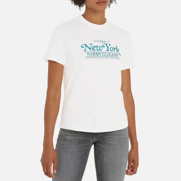 Image of Tommy Jeans Graphic Cotton T-Shirt - XS White Tops female DW0DW17826YBH XS