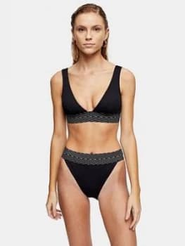 Image of Topshop Shirred Elastic High Waist Bikini Briefs - Black, Size 10, Women