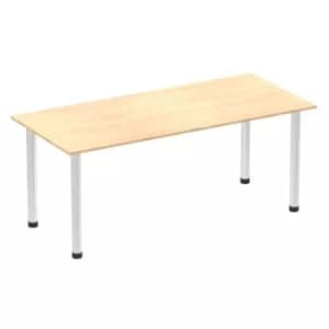 Image of Impulse 1800mm Straight Table Maple Top Brushed Aluminium Post Leg