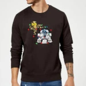 Image of Star Wars Tangled Fairy Lights Droids Black Christmas Sweatshirt - L - Black