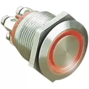Image of Bulgin MPI002/TERM/RD Tamper-proof pushbutton 24 V DC 0.05 A 1 x Off/(On) momentary Red (Ø x L) 22mm x 31mm IP66