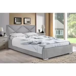 Image of Mevena Upholstered Beds - Plush Velvet, Double Size Frame, Silver - Silver