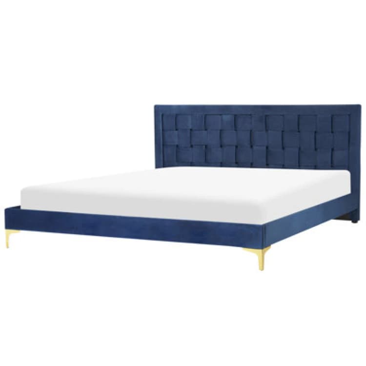 Image of Beliani Bed Velvet Limoux 180 X 200 Cm (Eu Super King) Navy Blue