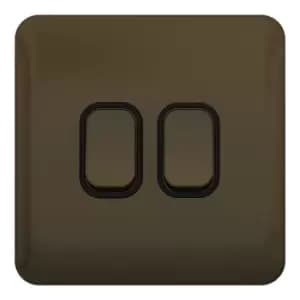 Image of Schneider Electric Lisse Screwless Deco - Double 2 Way Light Switch, 10AX, GGBL1022BMB, Mocha Bronze with Black Insert