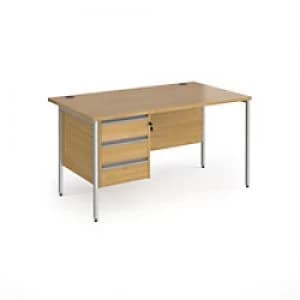Image of Dams International Straight Desk with Oak Coloured MFC Top and Silver H-Frame Legs and 3 Lockable Drawer Pedestal CH14S3-S-O 1400 x 800 x 725mm