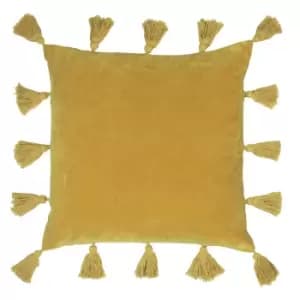 Image of Medina Velvet Tasselled Cushion Ochre