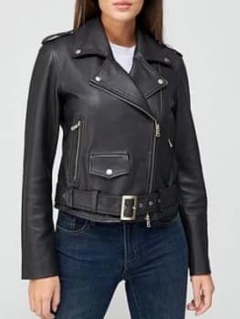Image of Armani Exchange Leather Jacket Black Size XL Women