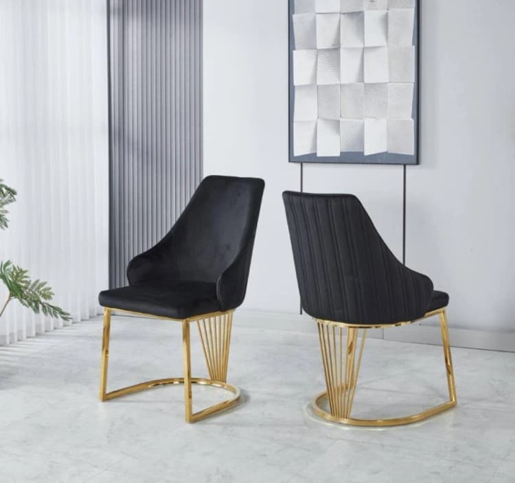 Image of Modernique Modernique Set of 2 Velvet Upholstered Dining Chairs with Golden Metal Legs in Black One Size Unisex 5061017321774