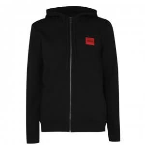 Image of Hugo Boss Dapele 212 Red Patch Logo Zip Through Hoodie Black Size M Men