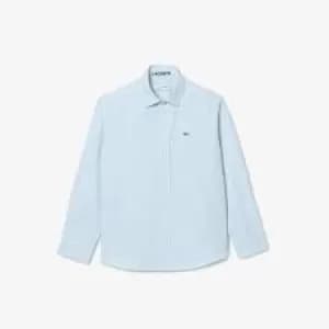 Image of Kids' Lacoste Striped Print Oxford Cotton Shirt Size 6 yrs White / Blue