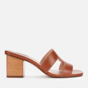 Image of Dune Womens Jupe Leather Heeled Mules - Tan - UK 3