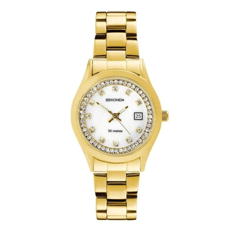 Image of 40716 Sekonda Gold Coloured Bracelet Stone Set Case Watch - W32462
