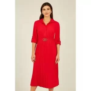 Image of Mela London Red Pleated Skirt Midi Dress - Red