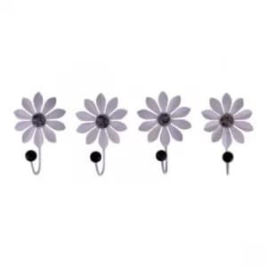 Image of Set of 4 Decorative Metal Coat Hooks, Blue Flowers
