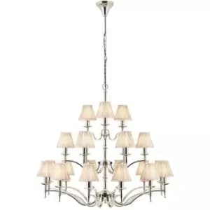 Image of Avery Ceiling Pendant Chandelier Light 21 Lamp Bright Nickel & Beige Pleat Shade