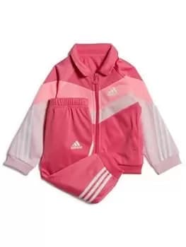 Image of adidas Favourites Toddler Girls 3 Stripe Tricot Tracksuit - Bright Pink, Bright Pink, Size 0-3 Months, Women