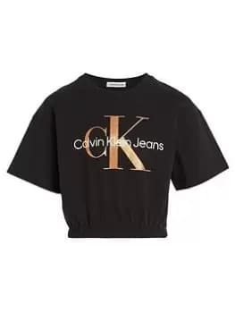Image of Calvin Klein Jeans Girls Bronze Monogram T-Shirt - CK Black, Size Age: 10 Years, Women