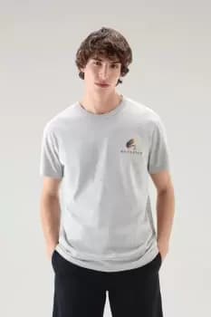 Image of Woolrich Men Lakeside T-Shirt in Pure Cotton Jersey with Back Print Grey Size L