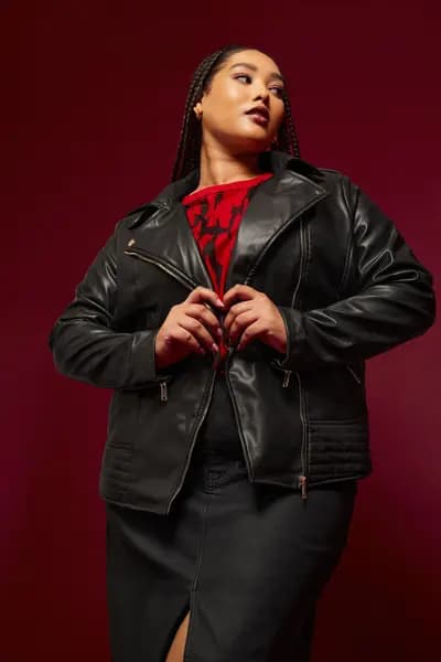 Image of Yours Faux Leather Biker Jacket Black