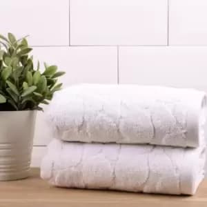 Image of Fusion Ingo Geometric Jacquard 100% Cotton 550gsm Hand Towel, White, 2 Pack