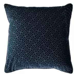 Image of Florence Embossed Velvet Cushion Navy, Navy / 55 x 55cm / Feather Filled