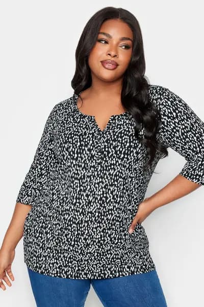Image of Yours Printed Henley T-Shirt Black