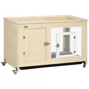 Image of PawHut Rabbit Hutch with Wheels Openable Roof Removable Tray - Oak Tone