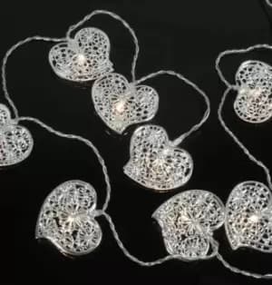 Image of Lyyt LED Battery Powered Decorative Silver Heart Fairy Light 1.5m