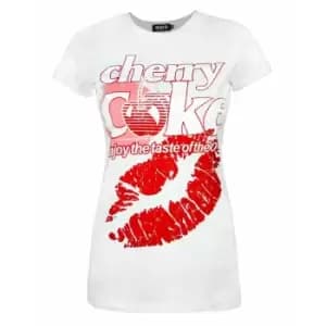 Image of Worn Womens/Ladies Taste Of The 80s Cherry Coke T-Shirt (S) (White/Red)