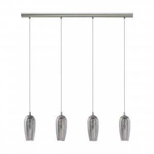 Image of EGLO G9 Farsala Satin Nickel Smoked Glass LED Pendant Light 4x3W Warm White - 96344