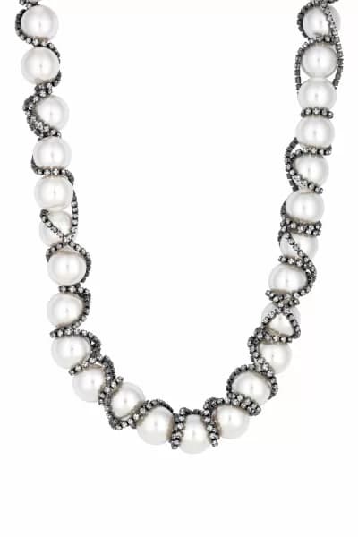 Image of Hematite Crystal And Pearl Oversized Wrapped Necklace