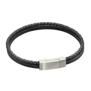 Image of Fred Bennett Black Recycled Leather Double Row Bracelet