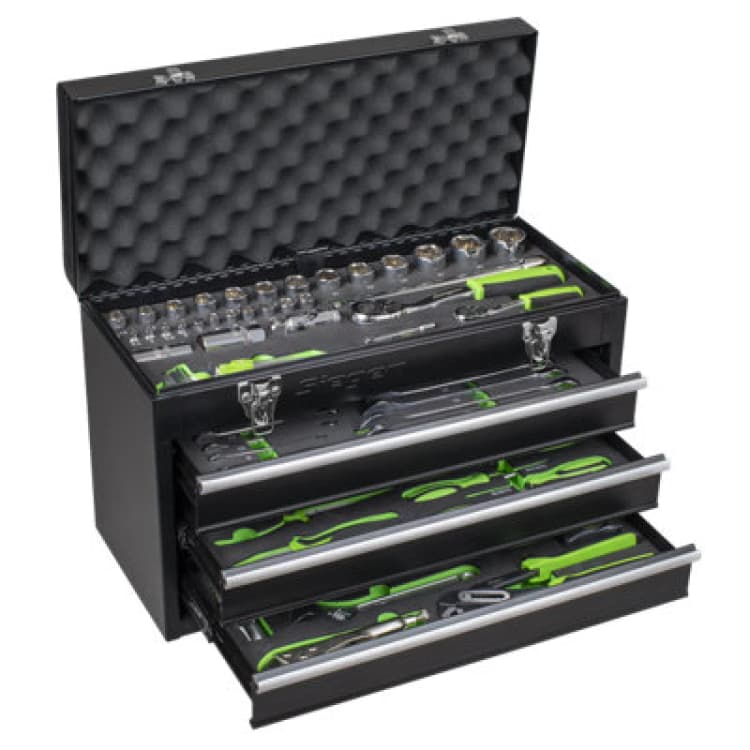 Image of Siegen 3 Drawer Tool Chest + 98 Piece Tool Kit S01266 Colour: Black