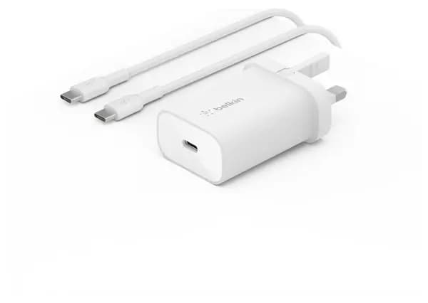 Image of Belkin USB-C PD 3.0 PPS Wall Charger 25W + USB-C Cable WCA004my1MWH-B6