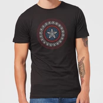 Image of Marvel Captain America Oriental Shield Mens T-Shirt - Black - 4XL - Black