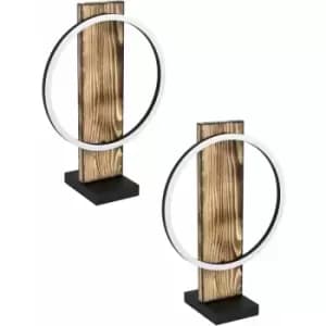Image of 2 PACK Table Lamp Colour Black Brown Rustic Shade White Plastic Bulb LED 1x12W