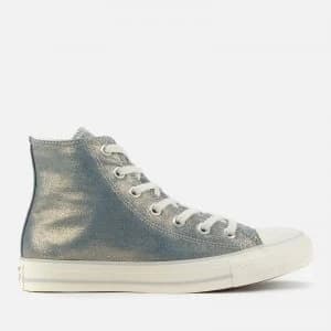 Image of Converse Womens Chuck Taylor All Star Digital Powder Hi-Top Trainers - Wash Denim/Egret/Light Gold - UK 3