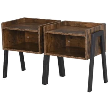 Image of HOMCOM Set Of 2 Industrial Stacking Side Tables Stacking Duo w/ Compartment Shelf Steel Frame Stylish Unique End Bed Tables Home Furniture AOSOM UK