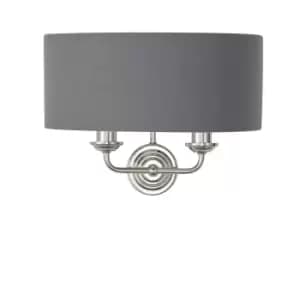 Image of Wall Light - Bright Nickel Plate & Charcoal Fabric - 2 x 40W E14 - Dimmable