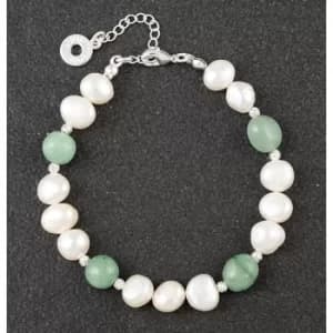Image of Freshwater Pearl Jade Silver Plated Bracelet
