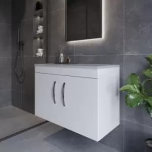 Image of Nuie Athena Wall Hung 2-Door Vanity Unit with Grey Worktop 800mm Wide - Gloss White