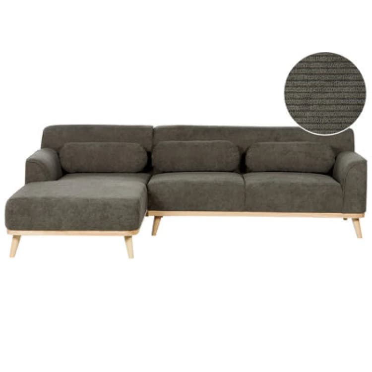 Image of Beliani Corner Sofa 3 Seater Simos Corduroy Dark Green Right Hand