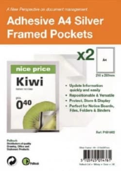 Image of S/Adhesive A4 Silver Display Frames w/ Magnetic Closure Pk2