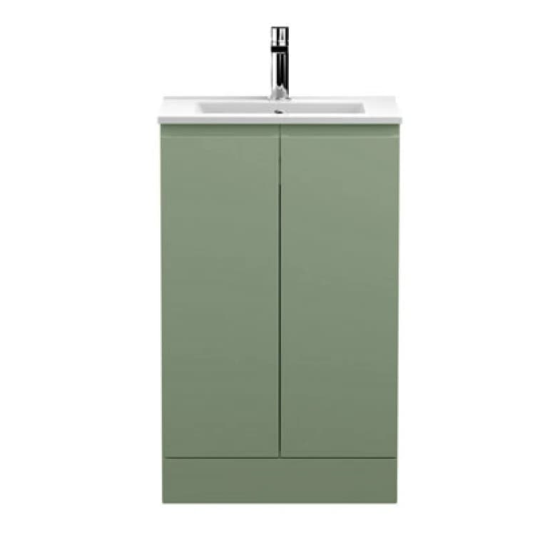 Image of Hudson Reed Urban Floor Standing 2 Soft Close Door Vanity Unit With Minimalist Basin, Modern Vanity Unit In Satin Green, 800mm