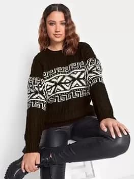 Image of Long Tall Sally Mono Tassel Jaquard Jumper, Black, Size 8-10, Women