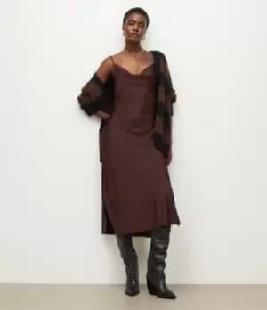 Image of AllSaints Womens Hadley Midi Dress, Brown, Size: 10