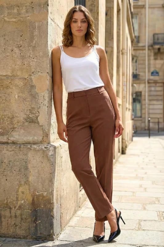 Image of Roman Short Straight Leg Stretch Trouser Chocolate