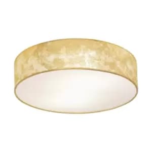 Image of Flush Ceiling Light Colour Champagne Circular Shade Gold Fabric Bulb E27 1x60W